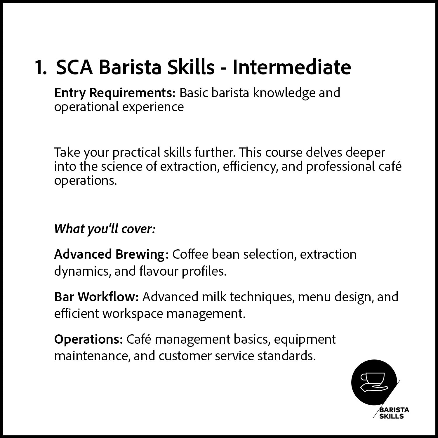 SCA Barista Skills - Intermediate